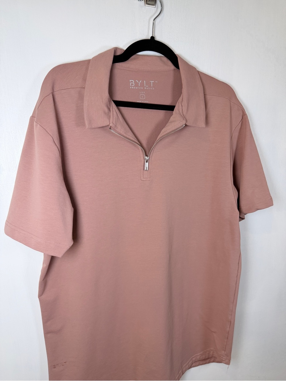 BYLT Premium Basics LUX Men’s Short-Sleeve Zip Front Polo Dusty Rose Sz L - Picture 2 of 12